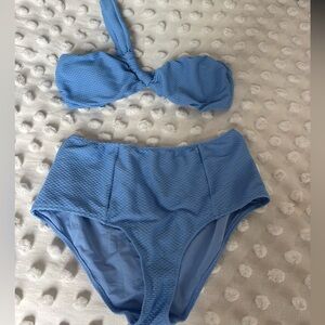 AERIE high waisted Sky Blue Textured Bandeau Bikini Set